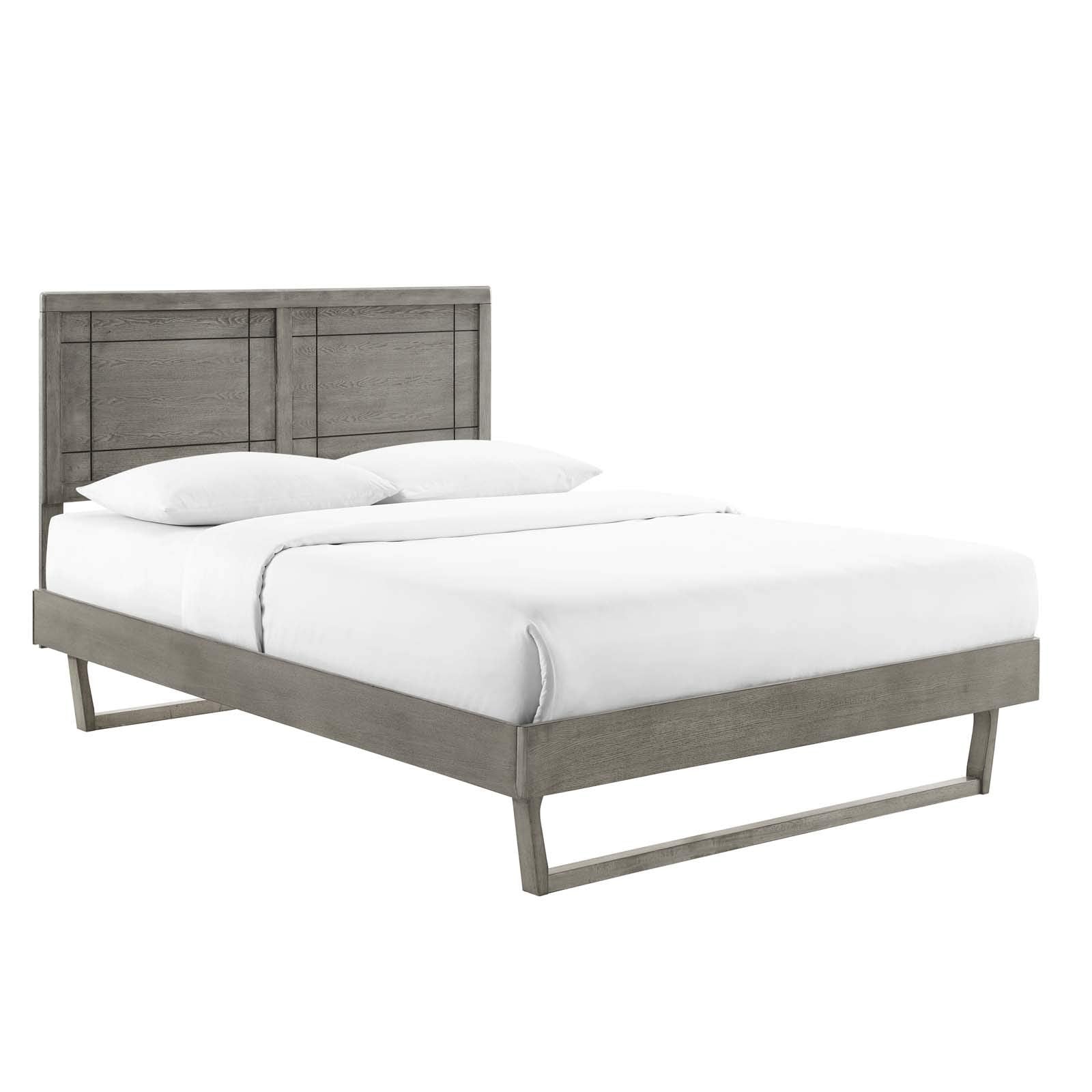Modway Mod-6625-Gry Marlee Full Wood Platform Bed With Angular Frame, Gray